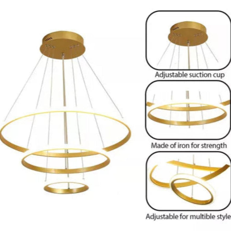 ✨ Lámpara Colgante Moderna de 3 Aros – Diseño Ajustable y Elegante