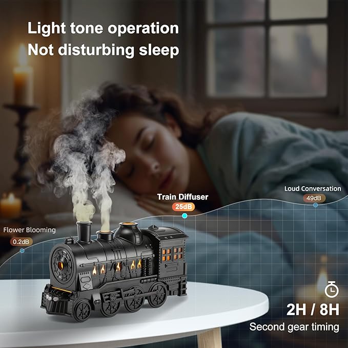 🚂 Humidificador Ambientador "Tren Vintage" – 300ml | Niebla + Luces LED + Aromaterapia