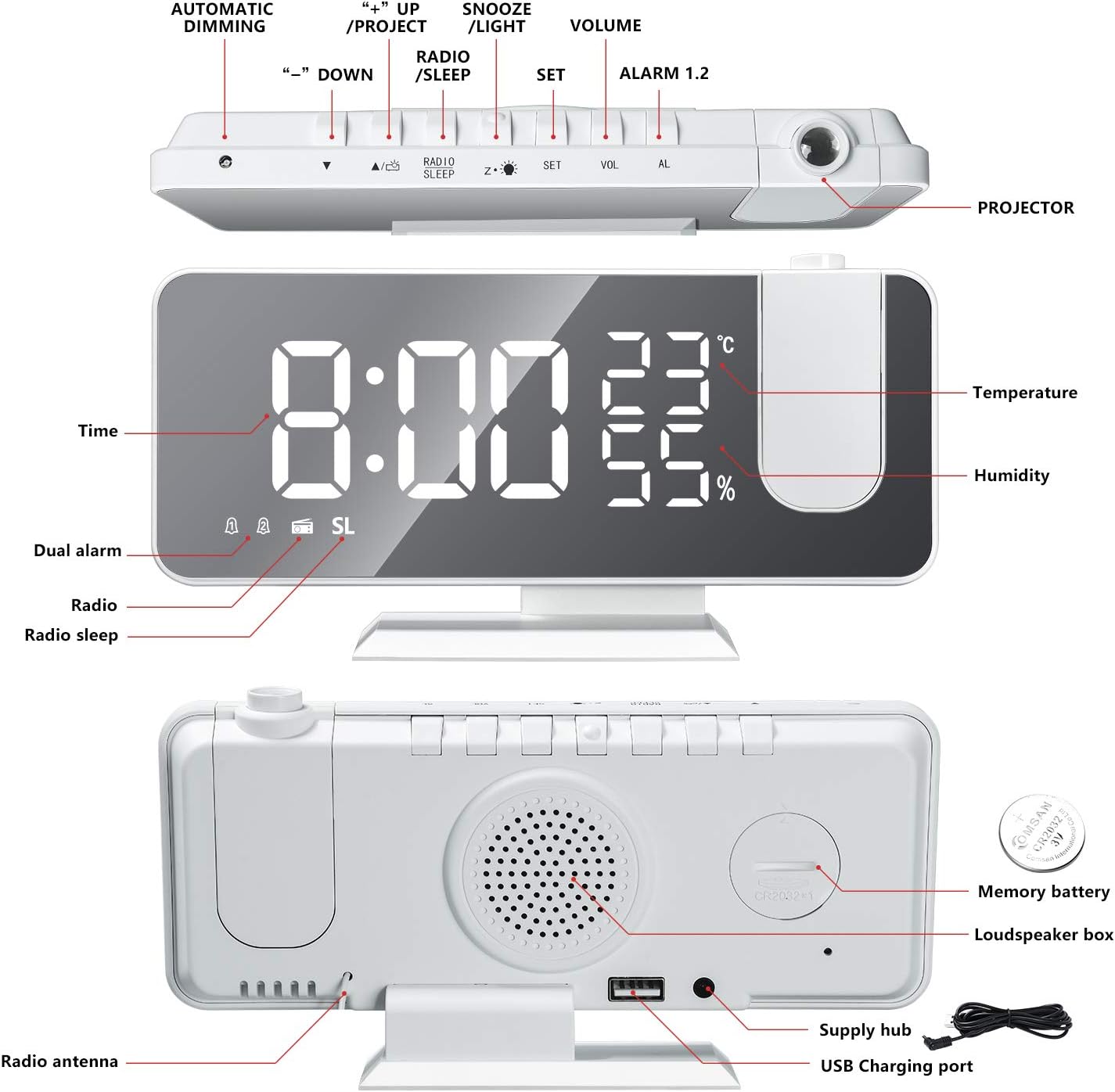 ⏰ Reloj Despertador Digital con Proyector – ¡Mira la Hora en tu Techo!