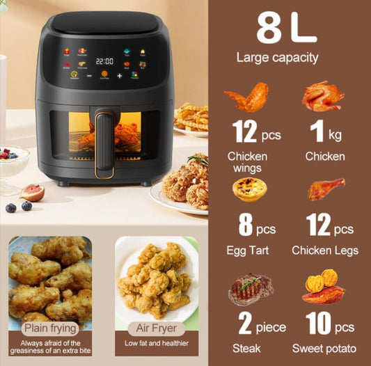 🌿 Freidora de Aire Digital 8L + obsequios, Cocina Saludable y Sin Aceite