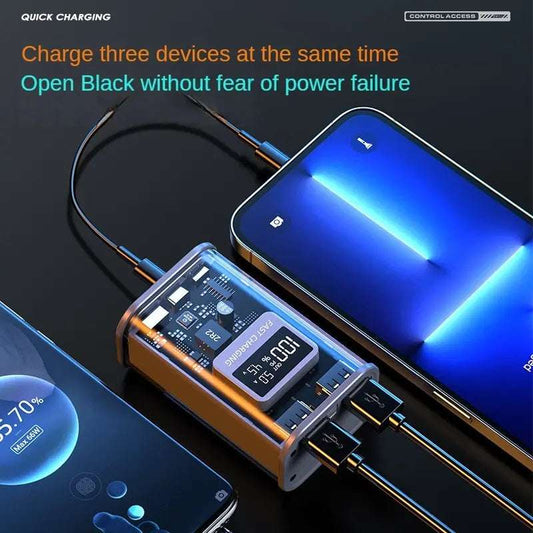 ⚡ Power Bank Transparente 10,000mAh – Carga Rápida 20W 5-en-1