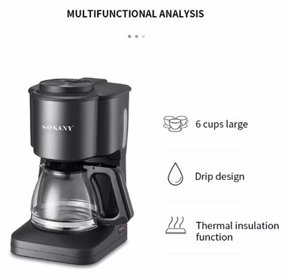 ☕ Cafetera Semiautomática Sokany – 6 Tazas (900ml) | Café de Goteo Premium