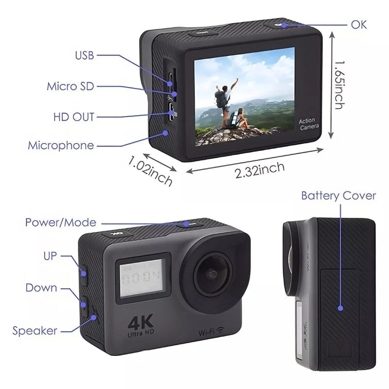 📹 CAMARA MOTO 4K WIFI DOBLE PANTALLA