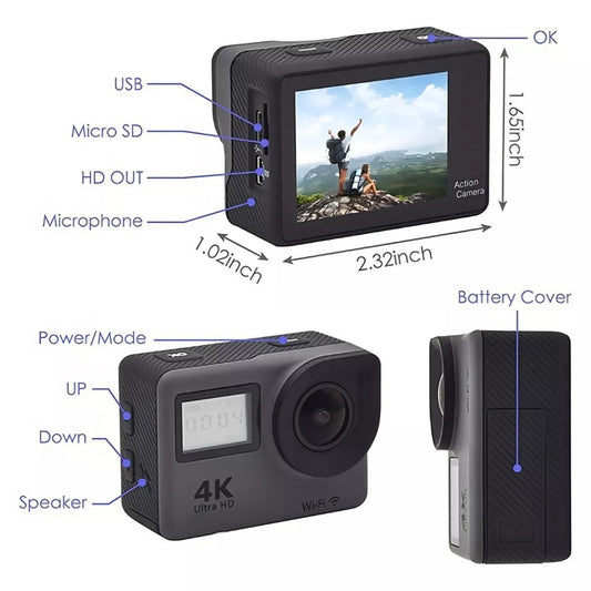 📹 CAMARA MOTO 4K WIFI DOBLE PANTALLA