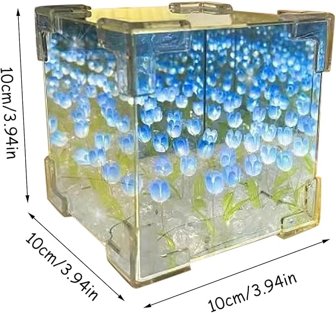 🌷 Lámpara Tulipán Cuadrada con Efecto Espejo Infinito – Luz Nocturna LED 360°