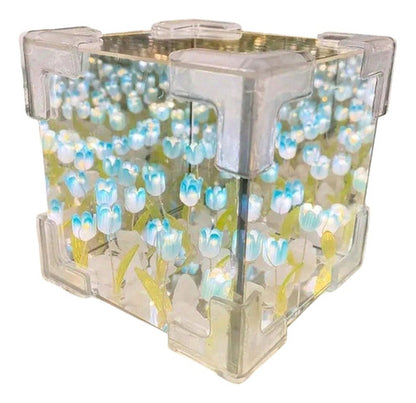 🌷 Lámpara Tulipán Cuadrada con Efecto Espejo Infinito – Luz Nocturna LED 360°