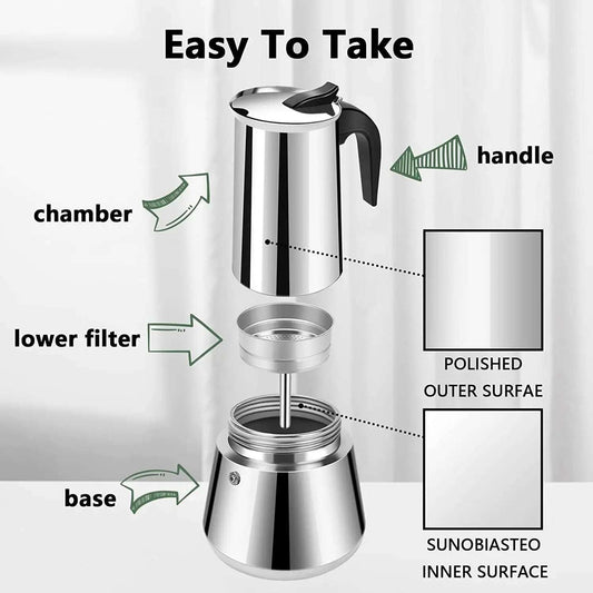 ☕ Cafetera Italiana de Acero Inoxidable – 6 Tazas (450ml) | Estilo Auténtico de Espresso