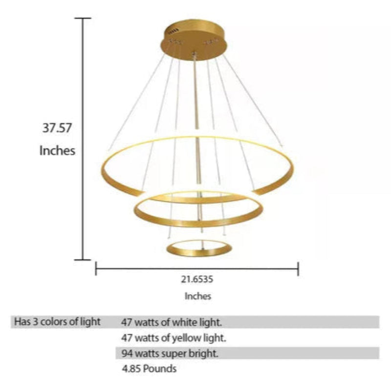 ✨ Lámpara Colgante Moderna de 3 Aros – Diseño Ajustable y Elegante