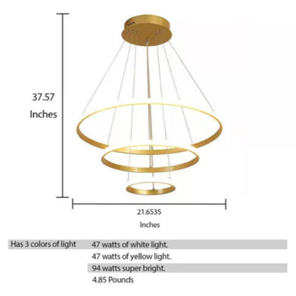 ✨ Lámpara Colgante Moderna de 3 Aros – Diseño Ajustable y Elegante