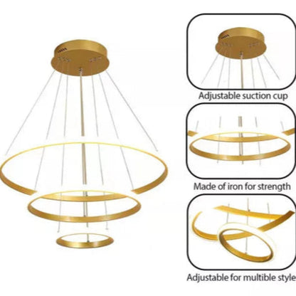 ✨ Lámpara Colgante Moderna de 3 Aros – Diseño Ajustable y Elegante