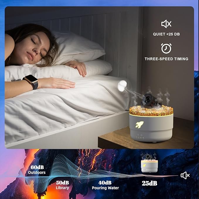 🌋 Humidificador "Cañón Volcánico" – Niebla LED + 7 Colores + Aromaterapia