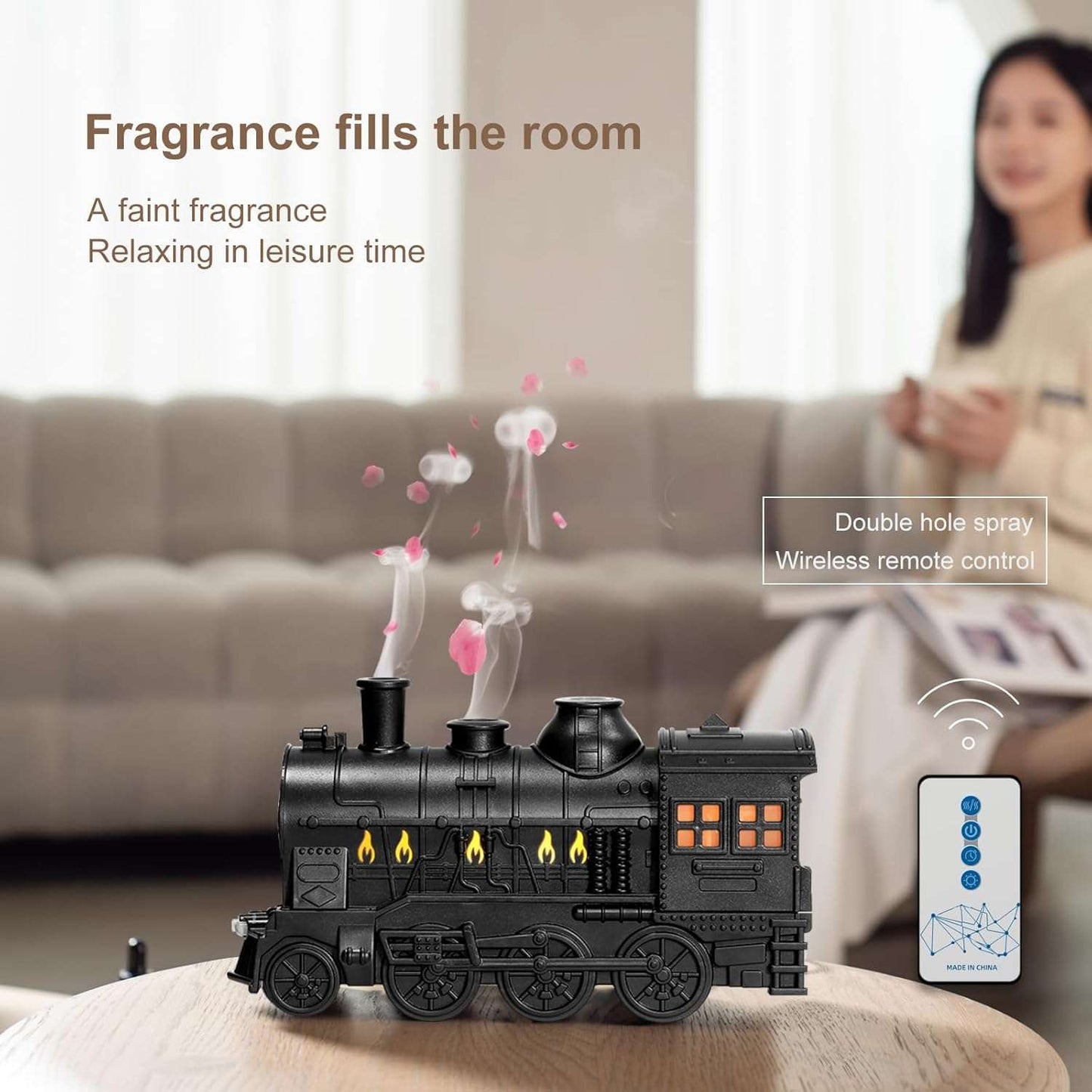 🚂 Humidificador Ambientador "Tren Vintage" – 300ml | Niebla + Luces LED + Aromaterapia
