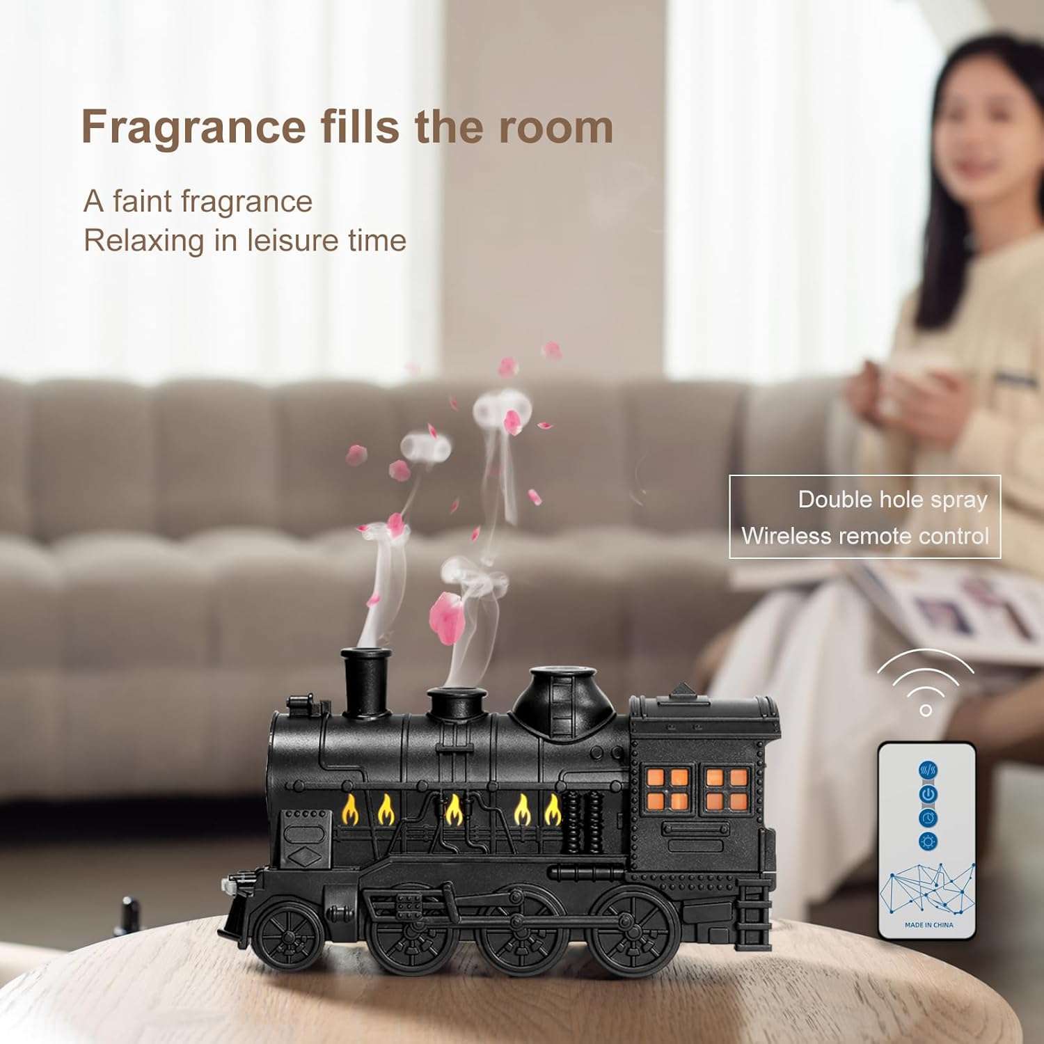 🚂 Humidificador Ambientador "Tren Vintage" – 300ml | Niebla + Luces LED + Aromaterapia