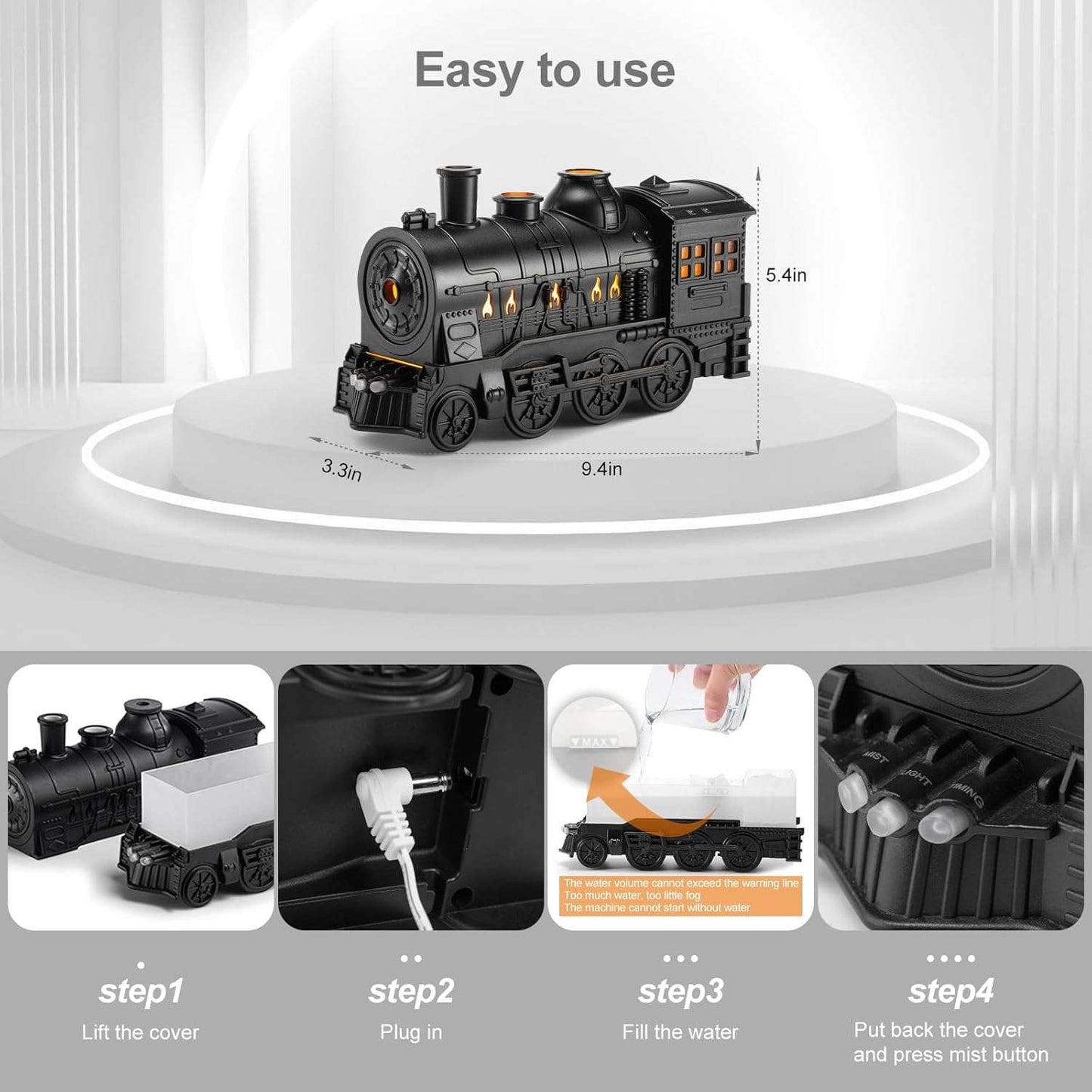 🚂 Humidificador Ambientador "Tren Vintage" – 300ml | Niebla + Luces LED + Aromaterapia