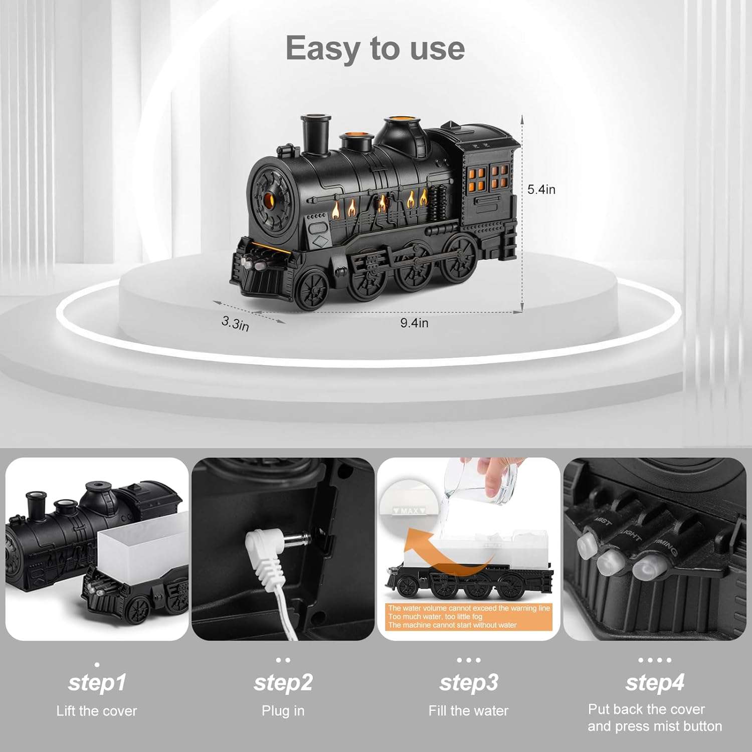 🚂 Humidificador Ambientador "Tren Vintage" – 300ml | Niebla + Luces LED + Aromaterapia