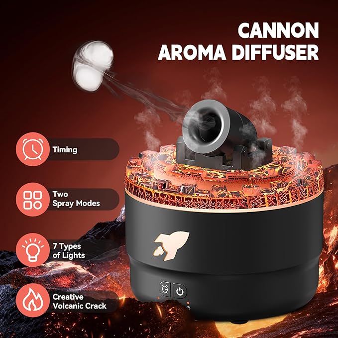 🌋 Humidificador "Cañón Volcánico" – Niebla LED + 7 Colores + Aromaterapia