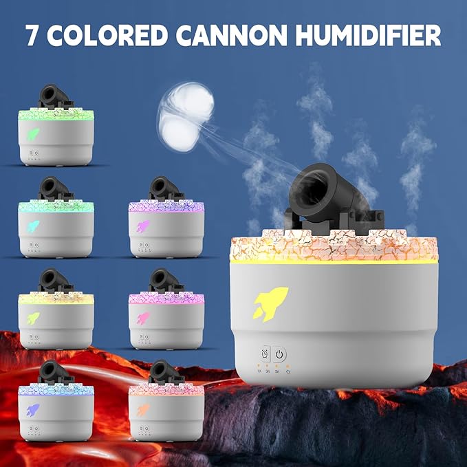 🌋 Humidificador "Cañón Volcánico" – Niebla LED + 7 Colores + Aromaterapia