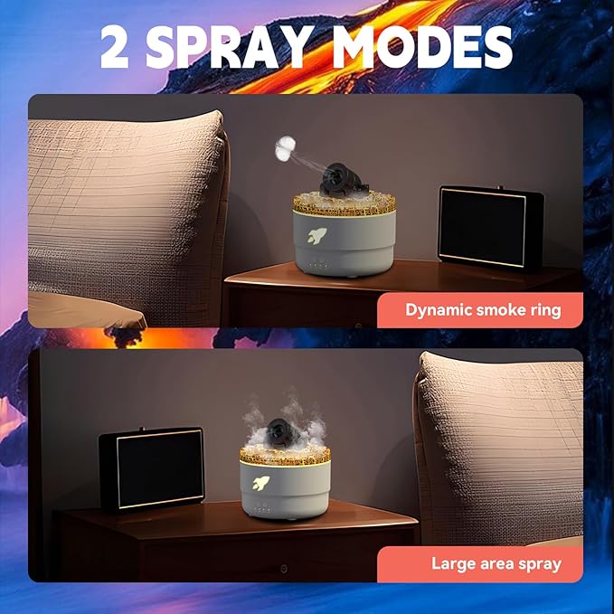 🌋 Humidificador "Cañón Volcánico" – Niebla LED + 7 Colores + Aromaterapia
