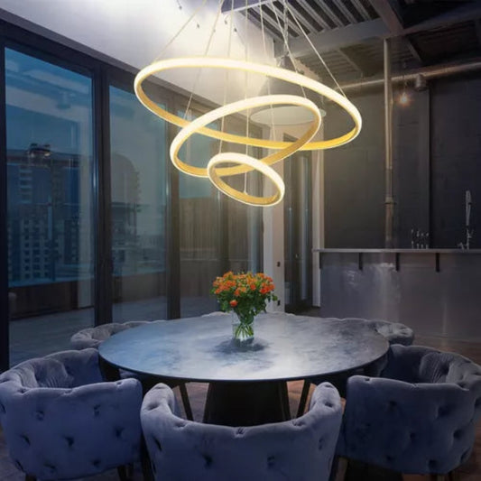 ✨ Lámpara Colgante Moderna de 3 Aros – Diseño Ajustable y Elegante