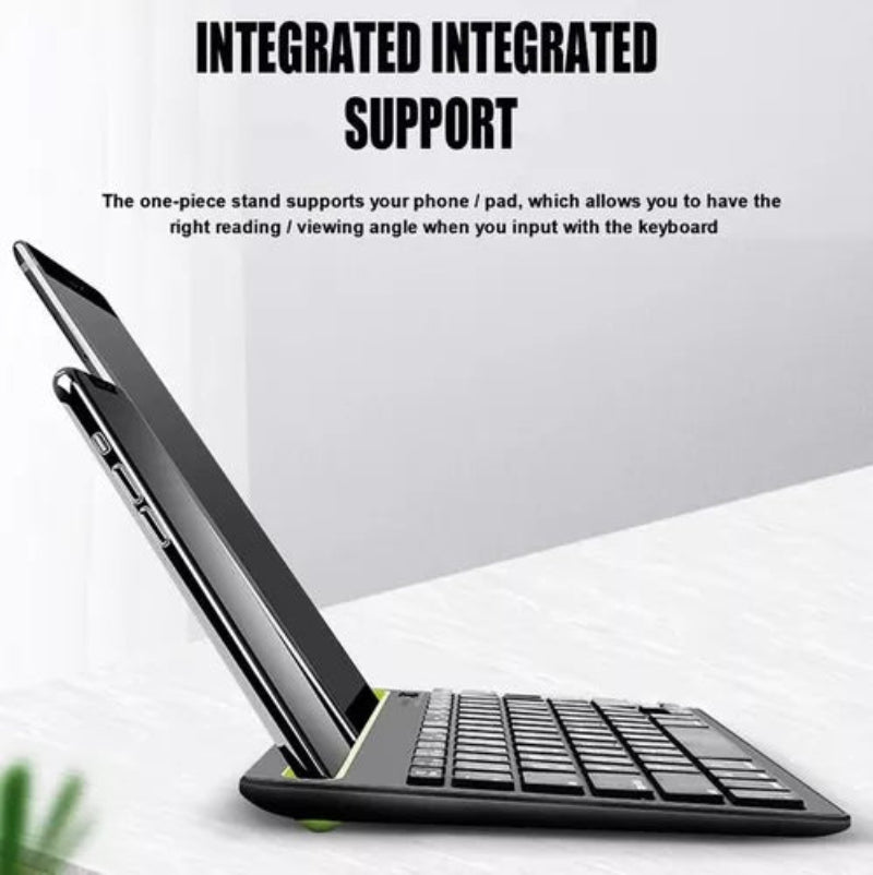 ⌨️ Teclado Bluetooth Multidispositivo 2 en 1 – Soporte Integrado para Celular/Tablet