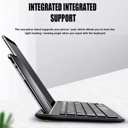 ⌨️ Teclado Bluetooth Multidispositivo 2 en 1 – Soporte Integrado para Celular/Tablet